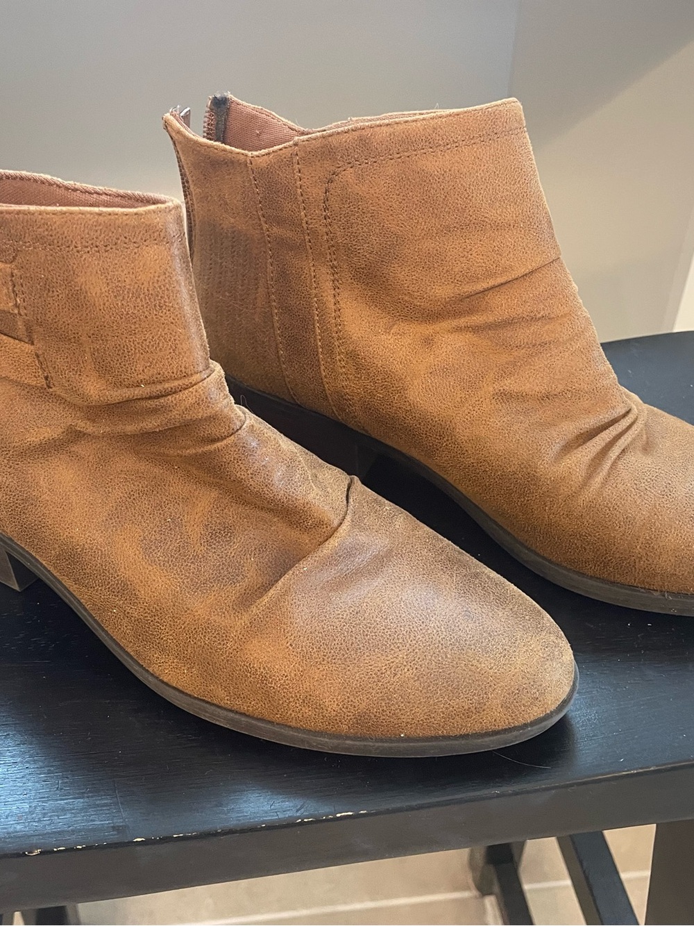 BareTraps Tan Suede Ankle Booties with Low Heel